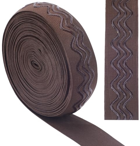 GORGECRAFT Cinta Elástica Antideslizante de 10 Yarda Y 28mm de Ancho,Cinta Elástica de Silicona con Ondas,Gomas Elásticas,Correas Elásticas,Cinturón para Manualidades,Costura de Prendas,Coco Marrón