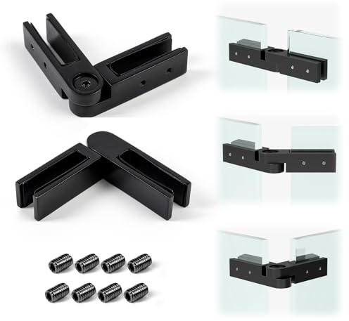 Muzata 2Pack Black Adjustable Glass to Glass Clamp Angle (90°-180°) Glass Railing Clamp Fit for 3/8-1/2(10mm-12mm) Thinkness Glass Balustrade Fence, GA08 BB4