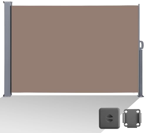 Tubiaz Ausziehbar Seitenmarkise 160x300cm, Blickdicht Sichtschutz, Windschutz, Sonnenschutz, Seitenrollo Markise mit Bodenhalterung einziehbarer und Zubehörpaket, Sichtschutz Terrasse, Braun