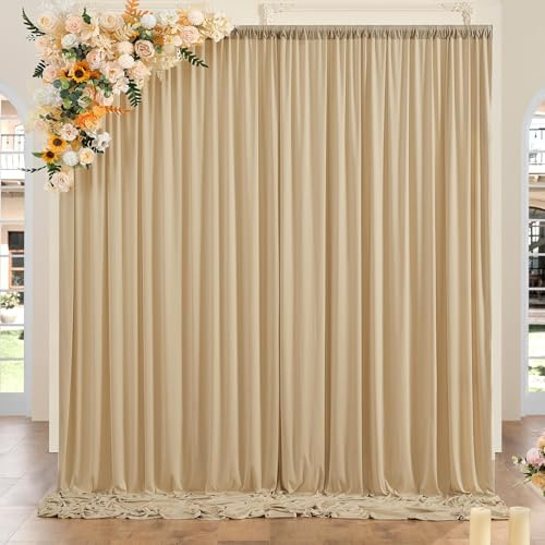 Htper Rideau Beige 2,5x3 m pour Toiles de Fond, Fête, Mariage - Rideaux en Polyester pour Anniversaire, Baby Shower, Baptême, Douche Nuptiale
