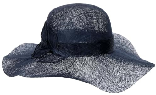 Seeberger Sinamay Wavy Brim Strohhut Sommerhut Sonnenhut Damenhut Anlasshut Damen - mit Ripsband Frühling-Sommer Sommer - One Size dunkelblau