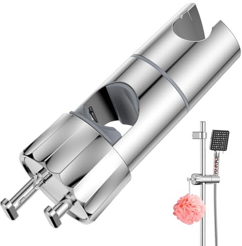 Supporto Soffione Doccia per Barra per Saliscendi 19-28mm, Supporto Doccia Regolabile con 2 Ganci, Regolabile ABS Gancio Doccia Ricambio Porta per Soffione Doccia, Cromo, Argento