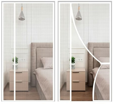 Fly Screen for Door 140x220cm Foldable Magnetic Fly Curtain Magnetic Adsorption for Cellar Door Room Door Caravan - White