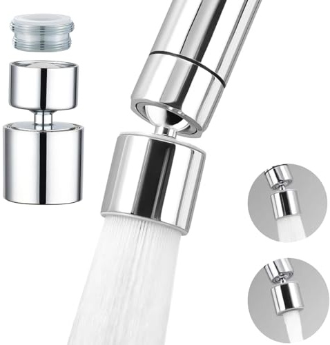 Kitchen Sink Faucet (Improved), 360° Swivel Kitchen Faucet Aerator, Dual Function 2-Flow Spray Head Replacement, Sink Attachment for Faucet Includes 55/64 Female Thread (Chrome1)