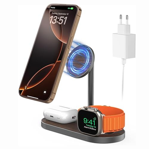 KU XIU X23 Pro 3 en 1 Station de Charge Magnétique pour iPhone | Alliage d'aluminium Chargeur sans Fil Compatible avec iPhone 17 16 15 14 13 12 pour AirPods et Watch avec Adaptateur 35W