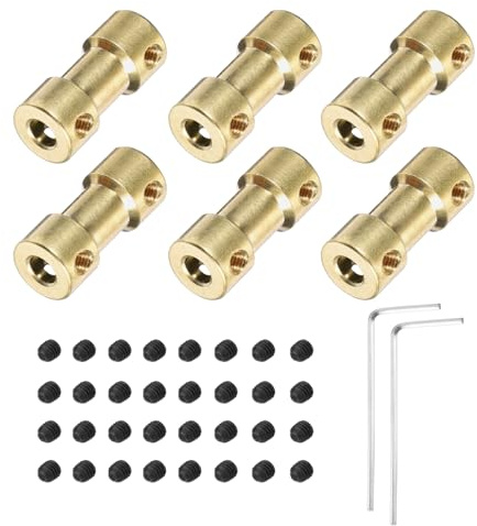 QUARKZMAN 6 Stück 4mm auf 4mm Messing Wellenkupplung Verbindungsstück mit Schrauben und Sechskantschlüssel Flexibler Motorwellenkupplung für Autoreifenwellenmotor