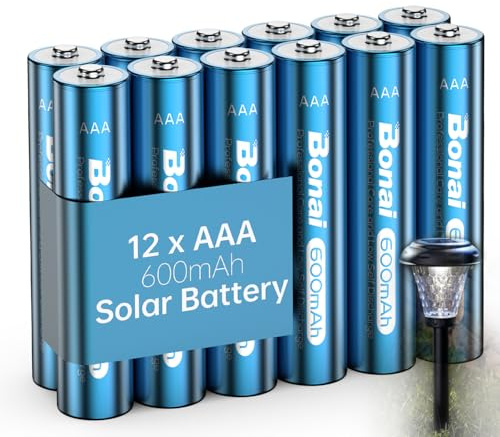 BONAI Rechargeable AAA Batteries, 12-Pack 1.2V Ni-MH, Low Self-Dischase & Pre-Charged, Universal for Cordless Phones, Solar Lights, Remote Controls, LED Lights and More