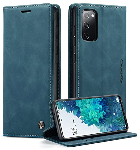 Phernykas Handyhülle für Samsung Galaxy S20 FE 4G/5G Hülle, Premium Leder Klapphülle Flip Case mit Standfunktion und Kartenfach Handytasche Hülle für S20 FE Wallet Case Stoßfeste Schutzhülle, Blaugrün