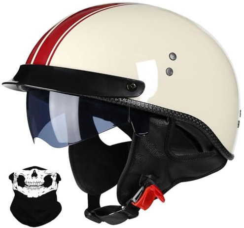 Uueybsg Retro Motorradhelm Deutsche Jethelm, Motorrad Halbhelme mit Visier, Vintage Halbschalenhelm mit ECE, Fahrrad Cruiser Chopper Moped Roller Scooter Helm für Erwachsene Damen Herren