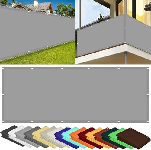 Balkon Sichtschutz Ohne Bohren 100 x 260 cm 100% Privatsphäre Deko für Balkongeländer mit Ösen Kabelbinder Und Kordel Zaunblende für Garten Balkon Terrasse, Hellgrau