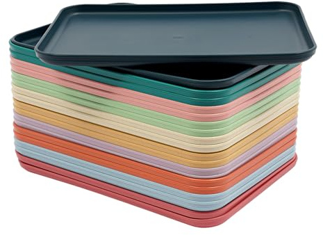 Lot de 20 plateaux alimentaires rectangulaires en plastique avec bord surélevé - Plateau de service antidérapant pour cuisine, salle à manger - 31 x 22 cm