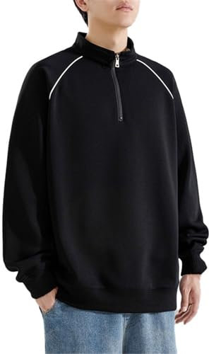 Seiizaa Sudadera de Cuello Redondo para Hombre, Primavera y otoño, Estilo japonés Retro Americano, Informal, Holgado, de Manga Larga-Black-L