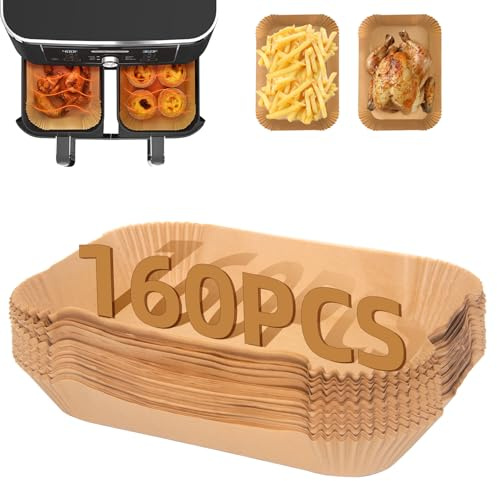 FEEZOM 160PC Air Fryer Liners for Ninja Dual Air Fryers | Disposable paper air fryer accessories compatible with Ninja AF300UK, AF400UK and other dual zone air fryers, Cleaning-saving