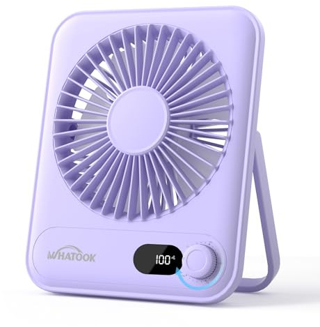 WHATOOK USB-Tischventilator Leise: Stufenlos 1-100 Regler, 5000mAh Akku Wiederaufladbarer Ventilator mit Schnellladung & LED-Anzeige, Tragbarer Kompaktlüfter für Büro Zuhause Camping Reise (Lila)