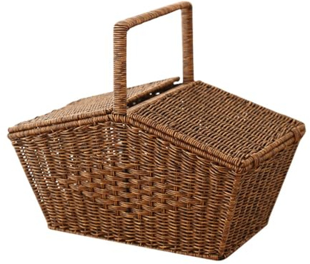 Gralara Aufbewahrungs-Servierkorb, handgefertigter Rattan-Korb, Picknickkorb, leerer geflochtener Korb für Obst, Braun