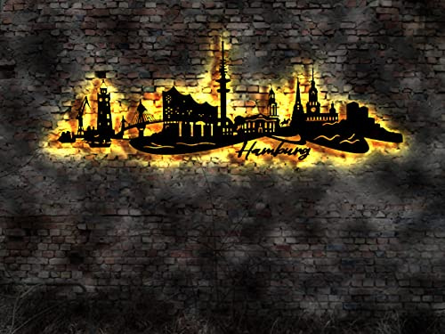 Manufaktur MV LED Schild Skyline Hamburg Wandtattoo Karte Hamburg Deko Geschenk Hamburg