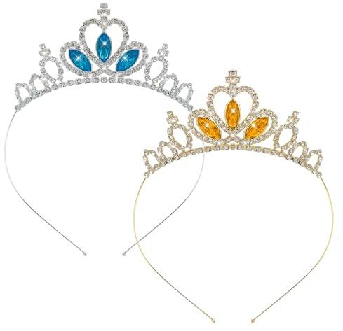 2 Pcs Corona da Principessa Compleanno Bambina, Corona Diadema per Capelli con Strass in Cristallo per Donne e Ragazze, Corona Cristallo Strass con Design a Cuore, per Matrimonio, Fasce, Festa