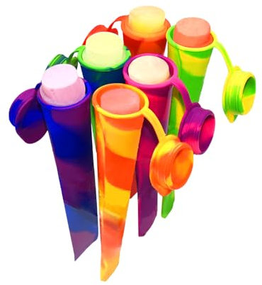 Little Ice Pop Moulds with Attach Lid, 5.9 * 2.16in Silicone Popsicle Moulds - 6 Pack Kitchen Ice Lolly Maker, Flexible & Durable &Reusable - Easy Clean, Colored Ice Cream Lollies (Color)