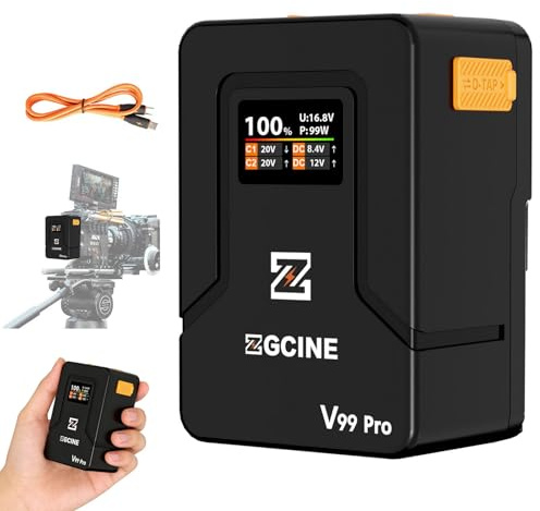 ZGCINE V Mount Akku V99Pro, PD100W Schnellladung,6400mAh 94.72Wh 14.8V Mini V-Mount Akku,mit D-Tap/Zwei USB-C/BP/Zwei DC-Anschlüssen/OLED-Display,für Kamera,Camcorder,Smartphone,Monitor,Videoleuchte