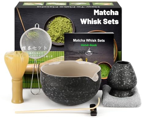 Kit de Ceremonia Japonesa del Matcha de 7 piezas, Batidora de Matcha de Resina Amarilla, Cuenco de Matcha, Cuchara, Colador, Portacucharas, Soporte para la Batidora, Juego Completo de Matcha