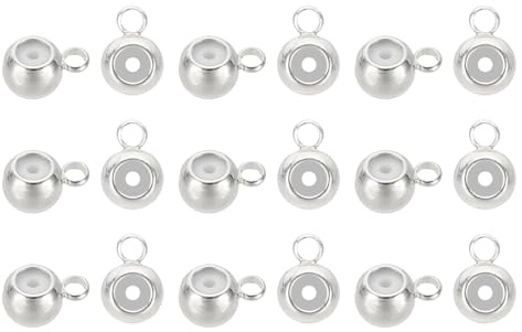 PATIKIL 40 cuentas espaciadoras de posicionamiento de tope, 6 mm, de metal, sueltas, ajustables, cuentas redondas con bucle para pulseras, collares, joyas, manualidades, tono plateado