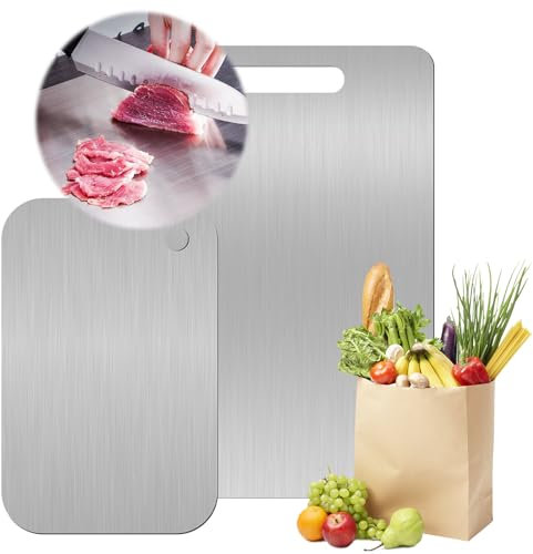 HWJPDMBD Titanium Cutting Board, 2 Pièces Planche à Découper en Titane, Planche de à Decouper Inox, Planche à découper Titanium, Pour la cuisine, la viande, le pain, les légumes, les fruits (B)