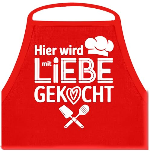 Shirtoo Kochschürze für Herren und Damen: Hier Wird mit Liebe gekocht mit roter Küchenschürze
