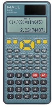 MAUL Wissenschaftsrechner MSC 417 schwarz 417 Funktionen Solar Batterie | zweizeiliges LCD für klare Eingaben, natürliches Rechenlayout, Hardcover-Etui für unterwegs, ideal für Schule Studium Büro