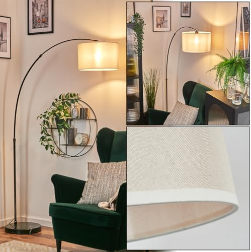 HOFSTEIN Stehleuchte Bassagoda, Stehlampe mit Marmorfuß aus Metall/Stoff in Schwarz/Chrom/Beige/Weiß, verstellbare Leuchte im modernen Design Ø 35cm, Fußschalter, E27, Wohnzimmer, Schlafzimmer, Büro