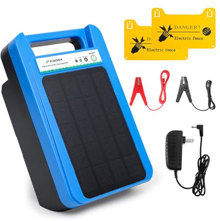 ATMOREA Solar Electric Fence Charger 8 kV Hight Power Energizer, 10000mAh Lithium Battery & 3W Solar Panel - Ideal for Livestock, Pet, Poultry, Gardens, Orchards Protection