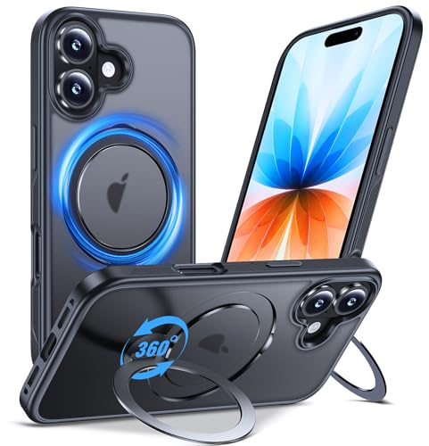 Anqrp 360° ALL-in-ONE Stand Case for iPhone 17 Case with Rotatable Magnetic KickStand Ring Holder, Compatible with Mag-Safe, MIL-Grade Shockproof iPhone Phone Case Cover 6.3 inch, Black