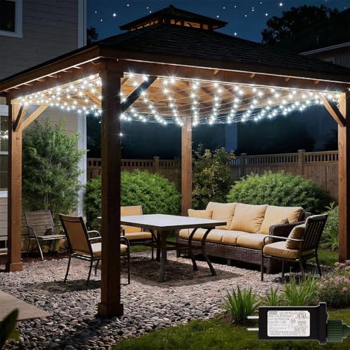HEYCOLOR 10FT x 10FT Gazebo Net Lights Outdoor, 280 LED Cool White Gazebo Lighting Outside Waterproof with 8 Modes,Timer Mesh Light Plug in for Bushes Pergolas Garden Decorations