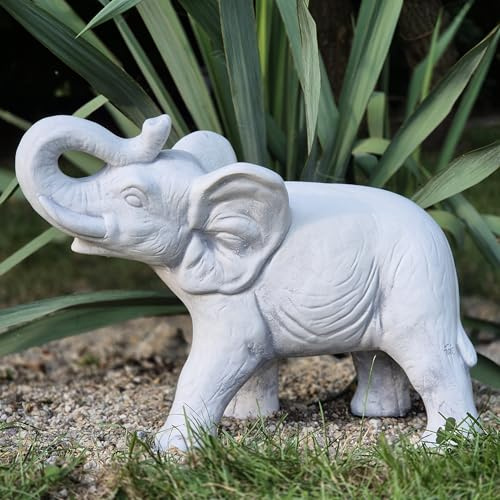 FABRIQ Glücks-Elefant 30 cm – 10 kg Steinguss – Erhobener Rüssel – Wetterfest & frostsicher – Garten- & Hausdeko