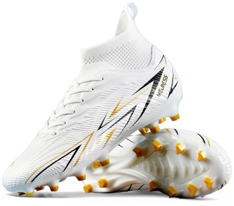 Botas de Fútbol Tobillo Alto - AG Tacos para Césped Artificial, Cuello de Calcetín Transpirable, (Negro/Blanco/Degradado Rosa)