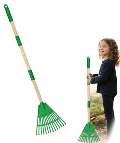 Râteau de jardin pour enfants avec poignée amovible à 3 sections, râteau à feuilles pour enfant avec tête en plastique, outils de jardinage sûrs pour le travail en plein air des enfants (1 pièce, vert