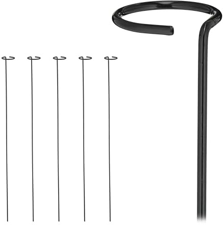 Relaxdays 12 x växtstavar metall, rankstavar med ring, metallstavar trädgård, växtstöd stavar, 80 cm lång, svart