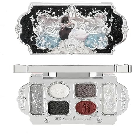KINDLUME Paletta Ombretti 6 Colori, Serie Swan Ballet con Rilievo Cigno, 4 Opachi & 2 Lucenti, Texture Cremosa Super Pigmentata per Trucco Occhi (Nero)