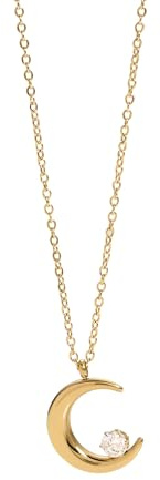 Kritz Damen Halskette Mond Gold oder Silber Aus Edelstahl - Kette Anhänger Halbmond Länge 45 Cm - Schmuck Sichelmond Geschenk Für Frauen