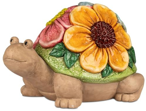 formano Stor trädgårdsfigur, sköldpadda, dekorativ figur 50 x 32 cm för trädgård och terrass, väderbeständig magnesia-skulptur med handmålade blommor relief för balkong och entré