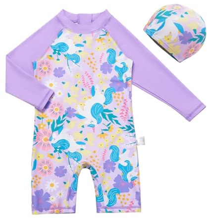Bañador Piscina | Traje de Baño de Dos Piezas con Solar UPF 50 para Niñas Manga Larga y Shorts Ideal para Playa Piscina