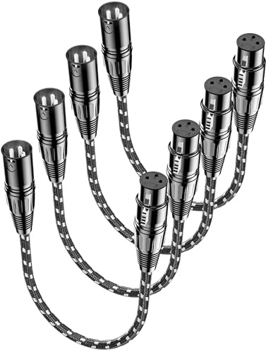 VANDESAIL XLR Cables 0.3m / 1ft 4 Pack, Nylon Braided XLR Microphone Cable | Male to Female, Oxygen-Free Copper (OFC),Balanced 3-Pin, Short Audio Mic Lead for Studio, Speaker, Recording,Mixer, PA