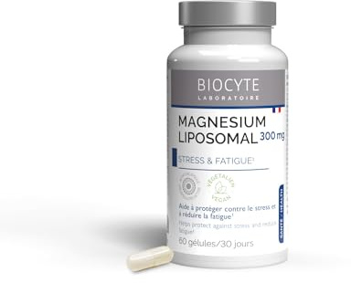 BIOCYTE Magnésium Liposomal - Complément Alimentaire Stress et Fatigue - A base de Magnésium, Acide Pantothénique, Taurine, Vitamines B - 60 Gélules - Programme de 30 Jours