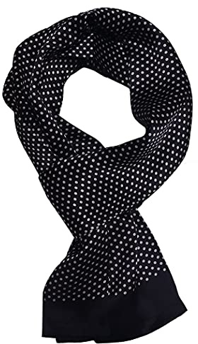 UK_Stone - Foulard da uomo, in 100% seta, sciarpa vintage, con motivo (a pois, nero e bianco)