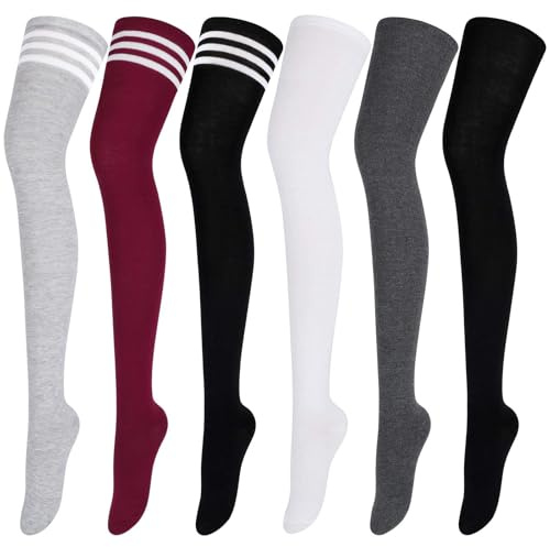 ANECO 6 Pairs Extra Long Socks Long Boot Stockings Thigh High Socks for Women