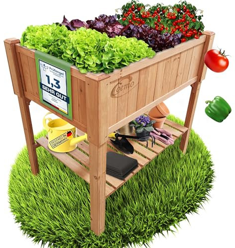 Coemo Hochbeet Holz 120 x 60 x 90 cm mit Ablageboden Pflanztrog Hochbeete-Kit Frühbeet Anzuchtbeet Kräuterbeet- Bausatz für Gemüse, Kräuter in Garten, Terrasse, Balkon und Sichtschutz