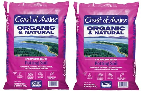 Coast of Maine Organic & Natural Bar Harbor Blend Potting Soil - Organic Soil w/Perlite for Enhanced Drainage & Aeration - for Flowers, Herbs & Veggies, Floral Baskets & Container Gardening (16 QT)