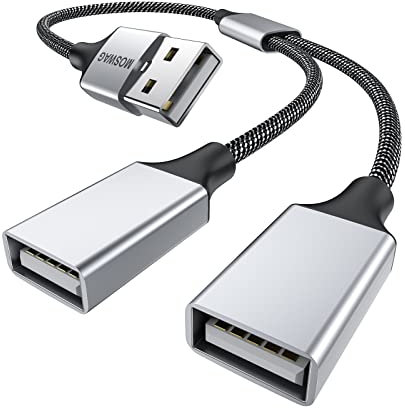 MOSWAG Câble USB Répartiteur, Câble Y Répartiteur Double USB 2.0, Adaptateur 1 Mâle vers 2 Femelle Extension Charge Données HUB Doubleur pour Câble de Charge, Disque Flash, Souris
