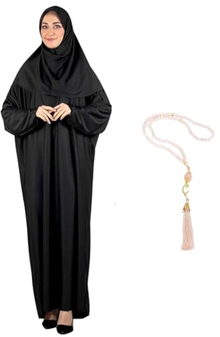 Prien Modish Group Vestito Da Preghiera Per Donna Con Girls Musulmana Hijab Abito Lungo Abaya Vestiti Set Dubai Kaftan Con Muslim Tasbih (Nero, Standard)