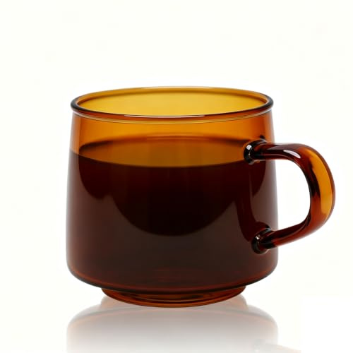 Cyrank Glass Mugs for Hot Beverages, 350ml Clear Glass Coffee Cup Heat Resistant Glass Mug Drinking Milk Cup Glass Tea Cup Tea Mugs with Handles for Water Tea Espresso(Amber)