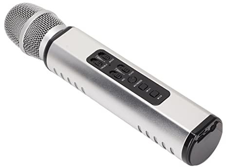 Microphone sans Fil, Microphone Bluetooth Portable, Haut-parleur de Microphone Compatible avec les Applications de Chant Microphone de Chant Karaoké Pour Voiture Chantant à la Maison KTV(Argent)